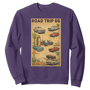 Vintage Route Highway 66 Road Trip Poster Sweatshirt Open Road Adventure TS12 Purple Print Your Wear