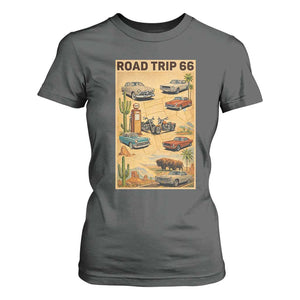 Vintage Route Highway 66 Road Trip Poster T Shirt For Women Open Road Adventure TS12 Dark Heather Print Your Wear