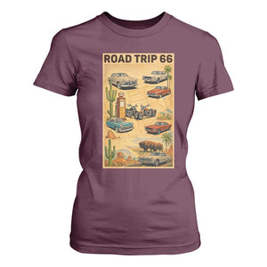 Vintage Route Highway 66 Road Trip Poster T Shirt For Women Open Road Adventure TS12 Maroon Print Your Wear