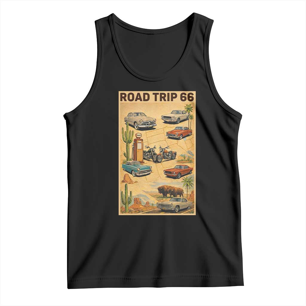 Vintage Route Highway 66 Road Trip Poster Tank Top Open Road Adventure TS12 Black Print Your Wear
