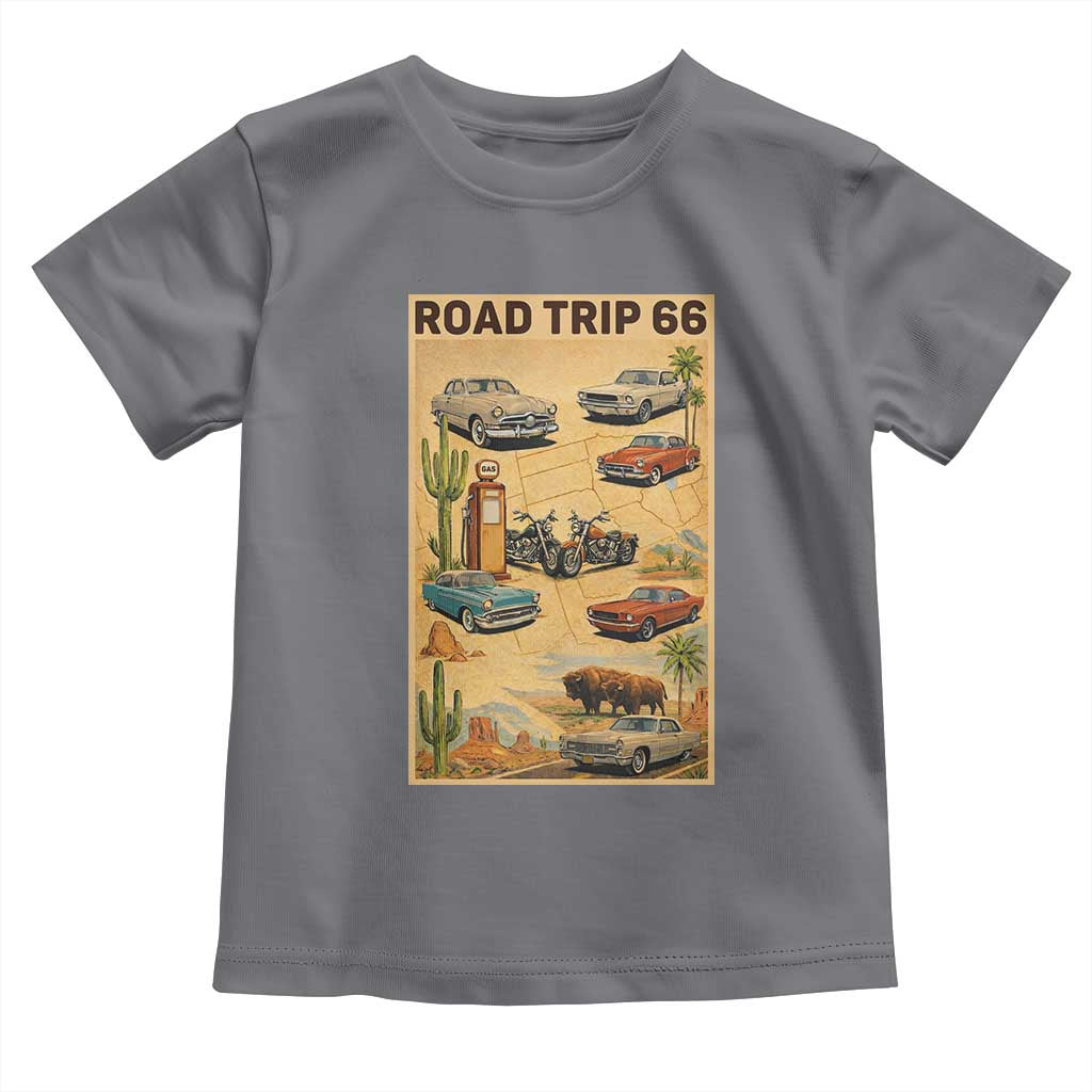 Vintage Route Highway 66 Road Trip Poster Toddler T Shirt Open Road Adventure TS12 Charcoal Print Your Wear