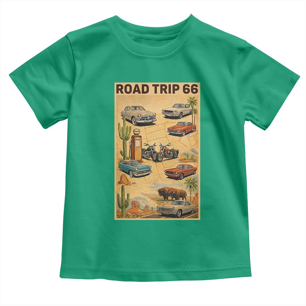 Vintage Route Highway 66 Road Trip Poster Toddler T Shirt Open Road Adventure TS12 Irish Green Print Your Wear