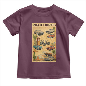 Vintage Route Highway 66 Road Trip Poster Toddler T Shirt Open Road Adventure TS12 Maroon Print Your Wear