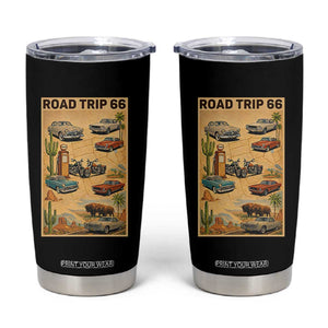 Vintage Route Highway 66 Road Trip Poster Tumbler Cup Open Road Adventure TS12 Black Print Your Wear