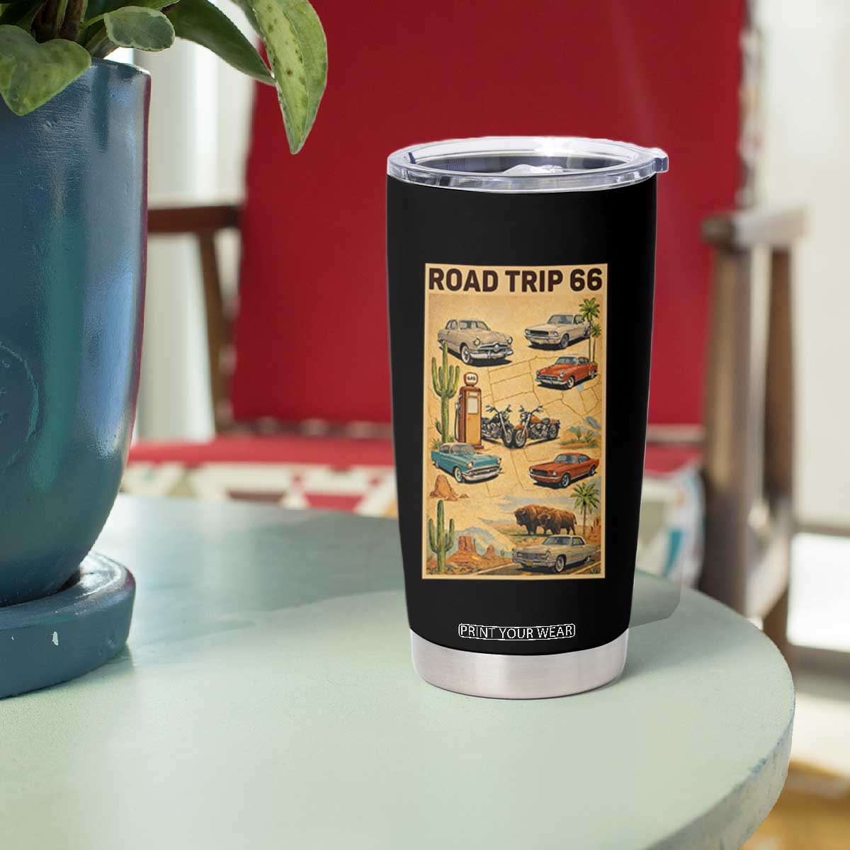 Vintage Route Highway 66 Road Trip Poster Tumbler Cup Open Road Adventure TS12 Print Your Wear
