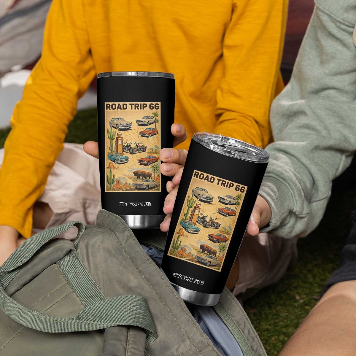 Vintage Route Highway 66 Road Trip Poster Tumbler Cup Open Road Adventure TS12 Print Your Wear
