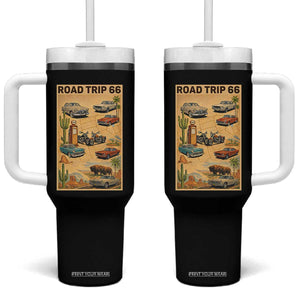 Vintage Route Highway 66 Road Trip Poster Tumbler With Handle Open Road Adventure TS12 One Size: 40 oz Black Print Your Wear