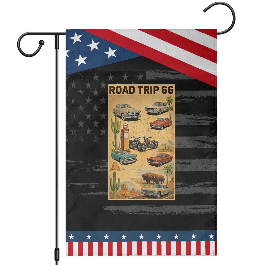 Vintage Route Highway 66 Road Trip Poster Garden Flag Open Road Adventure TS12 Distressed Black Blue Print Your Wear