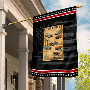 Vintage Route Highway 66 Road Trip Poster Garden Flag Open Road Adventure TS12 Distressed Black Red Print Your Wear