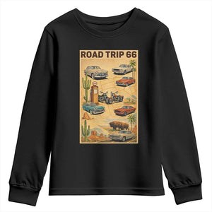 Vintage Route Highway 66 Road Trip Poster Youth Sweatshirt Open Road Adventure TS12 Black Print Your Wear