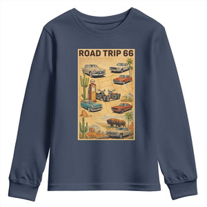 Vintage Route Highway 66 Road Trip Poster Youth Sweatshirt Open Road Adventure TS12 Navy Print Your Wear
