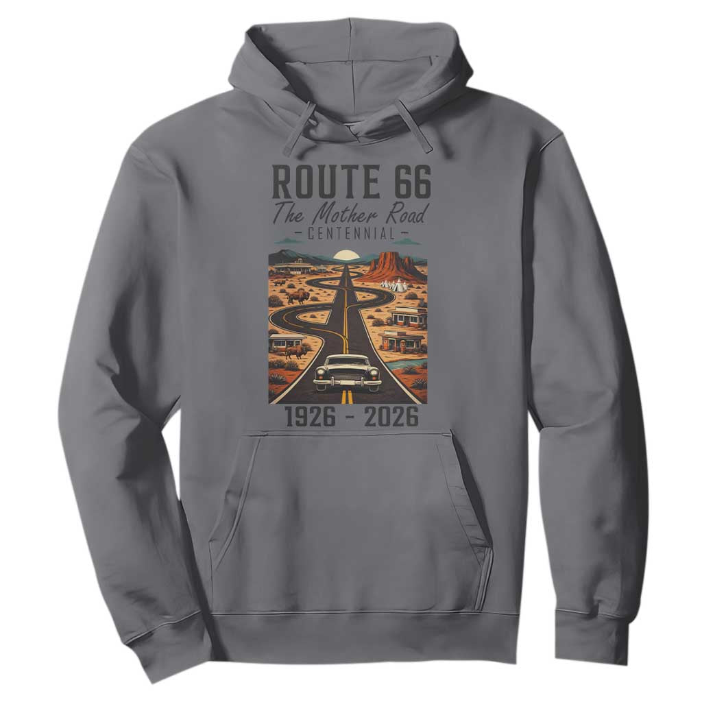 Route Highway 66 Mother Road Hoodie Vintage Distressed Road Trip Adventure TS12 Charcoal Print Your Wear