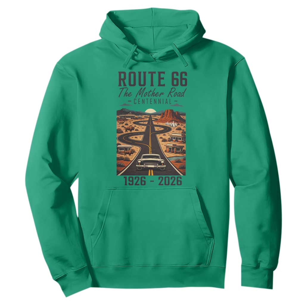 Route Highway 66 Mother Road Hoodie Vintage Distressed Road Trip Adventure TS12 Irish Green Print Your Wear