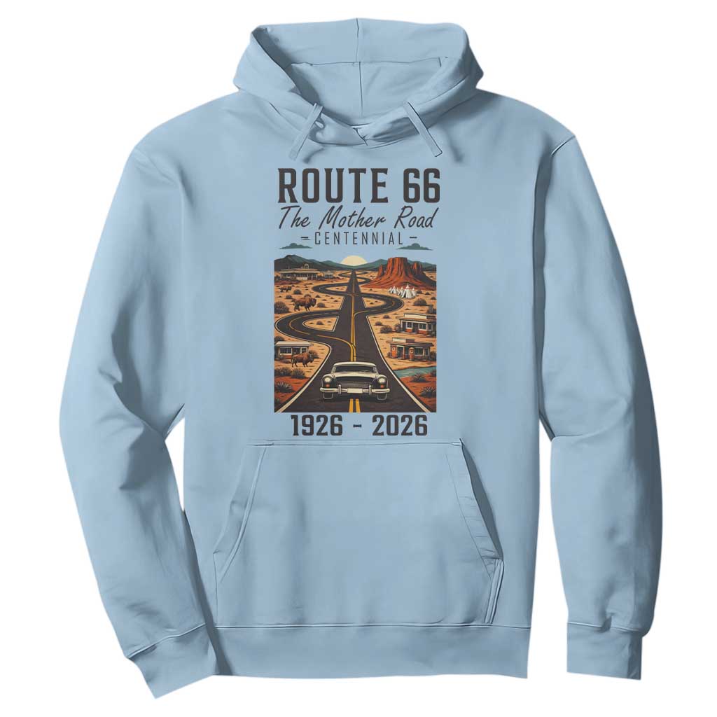 Route Highway 66 Mother Road Hoodie Vintage Distressed Road Trip Adventure TS12 Light Blue Print Your Wear