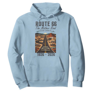 Route Highway 66 Mother Road Hoodie Vintage Distressed Road Trip Adventure TS12 Light Blue Print Your Wear