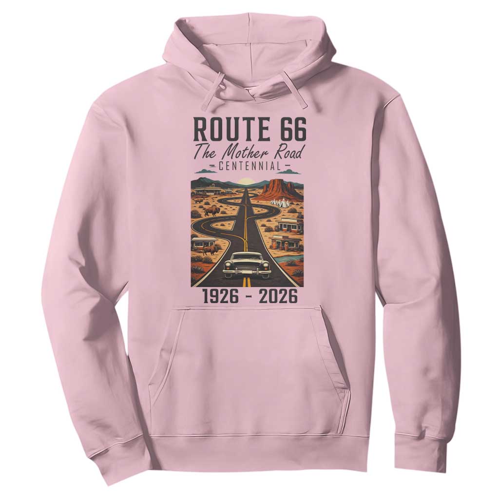 Route Highway 66 Mother Road Hoodie Vintage Distressed Road Trip Adventure TS12 Light Pink Print Your Wear