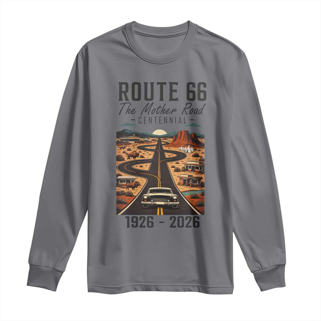 Route Highway 66 Mother Road Long Sleeve Shirt Vintage Distressed Road Trip Adventure TS12 Charcoal Print Your Wear