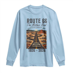 Route Highway 66 Mother Road Long Sleeve Shirt Vintage Distressed Road Trip Adventure TS12 Light Blue Print Your Wear