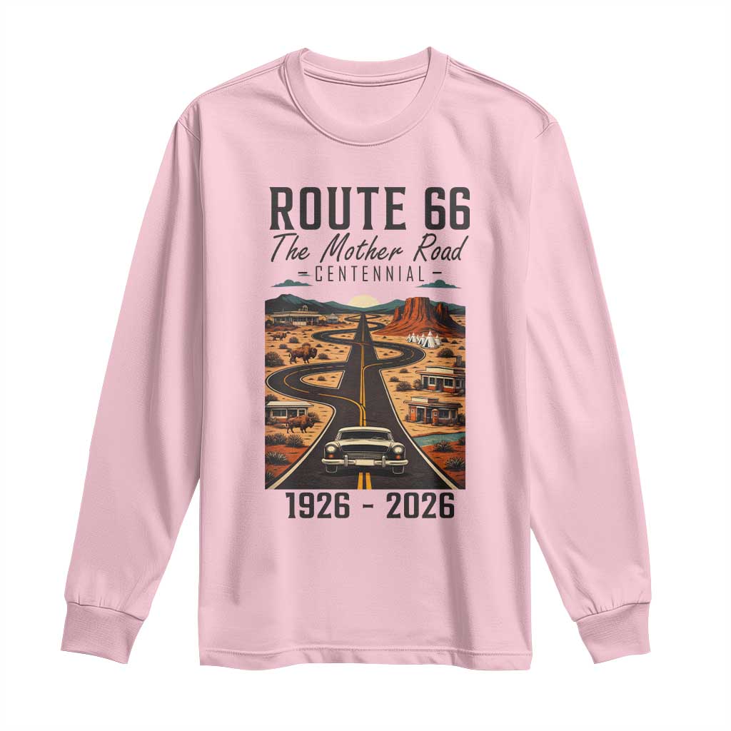 Route Highway 66 Mother Road Long Sleeve Shirt Vintage Distressed Road Trip Adventure TS12 Light Pink Print Your Wear