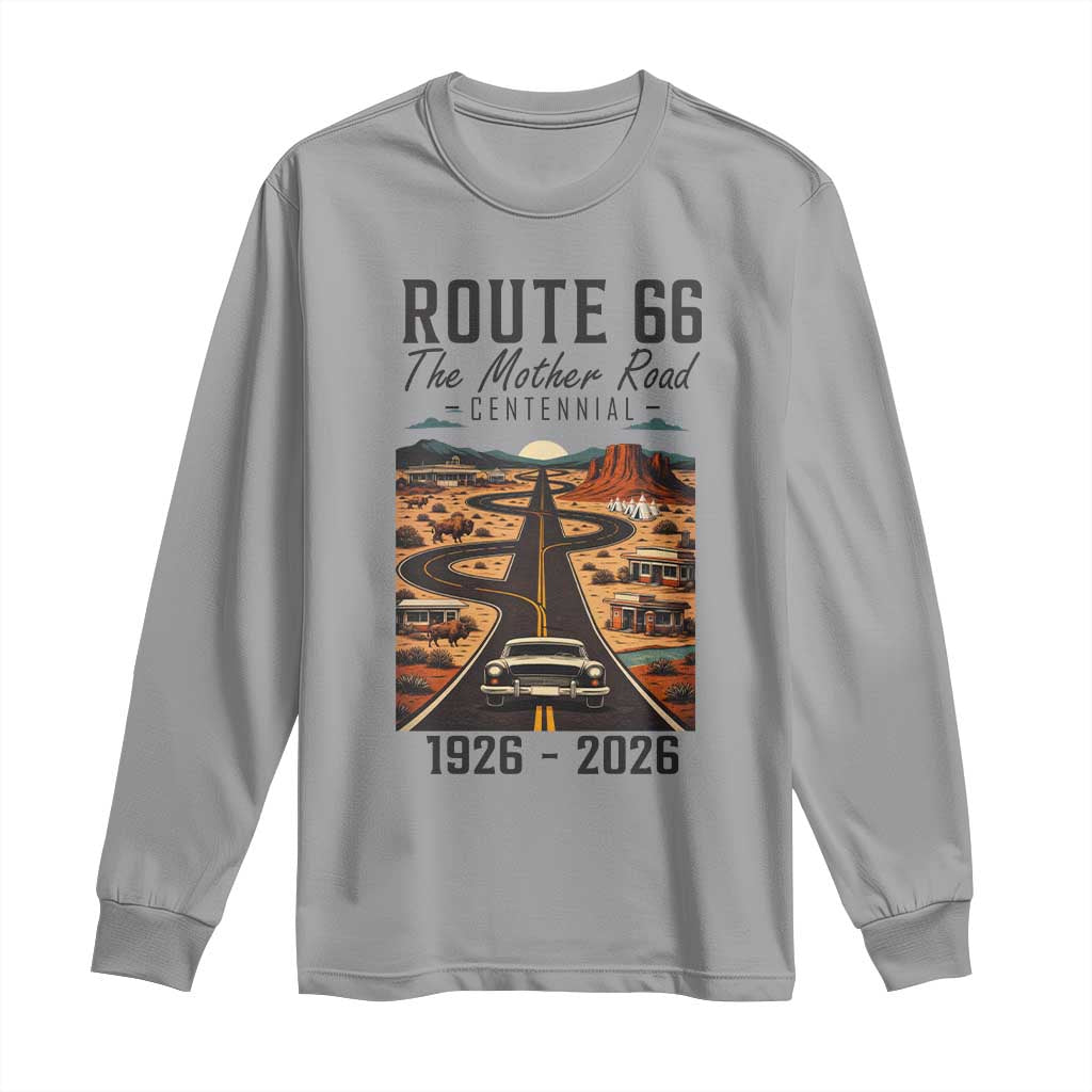 Route Highway 66 Mother Road Long Sleeve Shirt Vintage Distressed Road Trip Adventure TS12 Sport Gray Print Your Wear