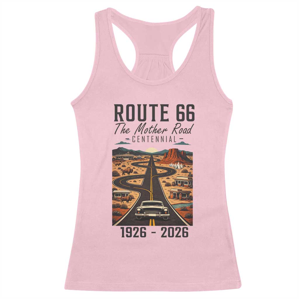 Route Highway 66 Mother Road Racerback Tank Top Vintage Distressed Road Trip Adventure TS12 Light Pink Print Your Wear