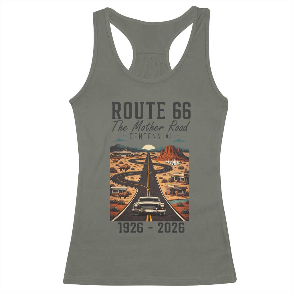 Route Highway 66 Mother Road Racerback Tank Top Vintage Distressed Road Trip Adventure TS12 Military Green Print Your Wear