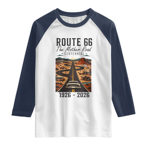 Route Highway 66 Mother Road Raglan Shirt Vintage Distressed Road Trip Adventure TS12 White Navy Print Your Wear