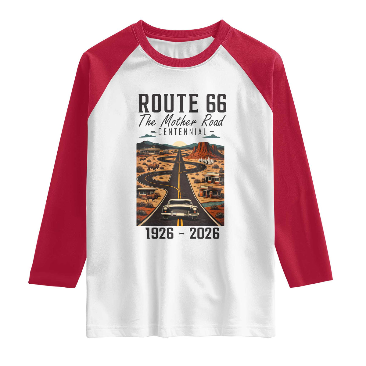 Route Highway 66 Mother Road Raglan Shirt Vintage Distressed Road Trip Adventure TS12 White Red Print Your Wear