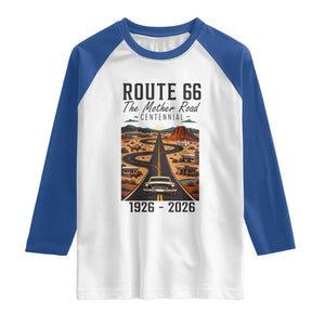 Route Highway 66 Mother Road Raglan Shirt Vintage Distressed Road Trip Adventure TS12 White Royal Print Your Wear