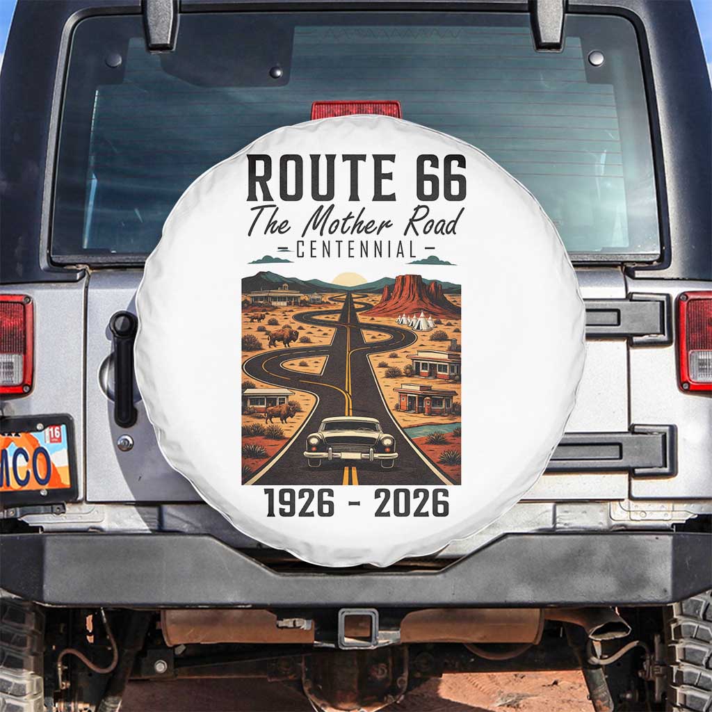 Route Highway 66 Mother Road Spare Tire Cover Vintage Distressed Road Trip Adventure TS12 No hole White Print Your Wear
