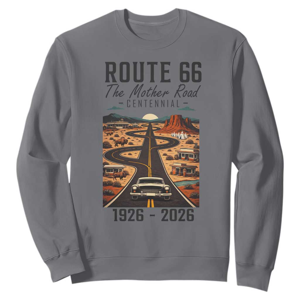 Route Highway 66 Mother Road Sweatshirt Vintage Distressed Road Trip Adventure TS12 Charcoal Print Your Wear