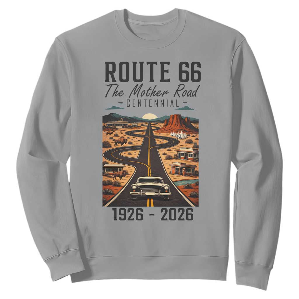 Route Highway 66 Mother Road Sweatshirt Vintage Distressed Road Trip Adventure TS12 Sport Gray Print Your Wear