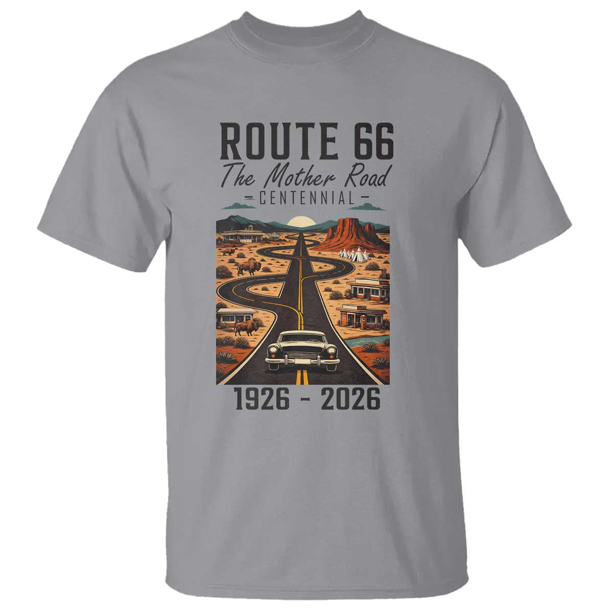 Route Highway 66 Mother Road T Shirt Vintage Distressed Road Trip Adventure TS12 Sport Gray Print Your Wear