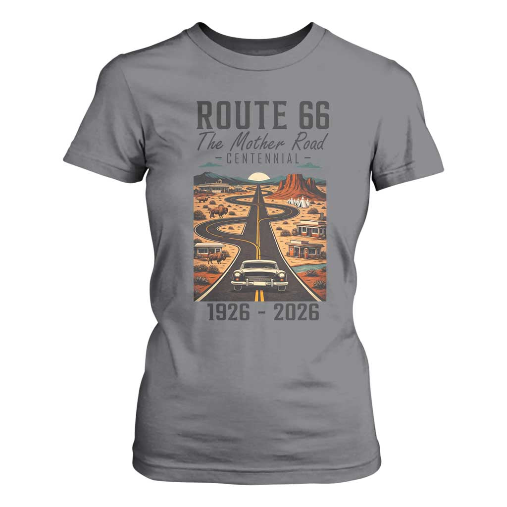 Route Highway 66 Mother Road T Shirt For Women Vintage Distressed Road Trip Adventure TS12 Charcoal Print Your Wear