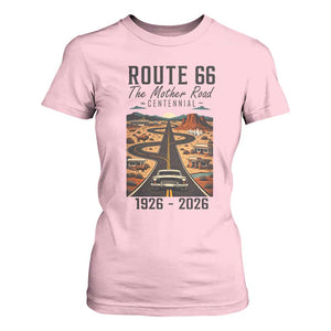 Route Highway 66 Mother Road T Shirt For Women Vintage Distressed Road Trip Adventure TS12 Light Pink Print Your Wear