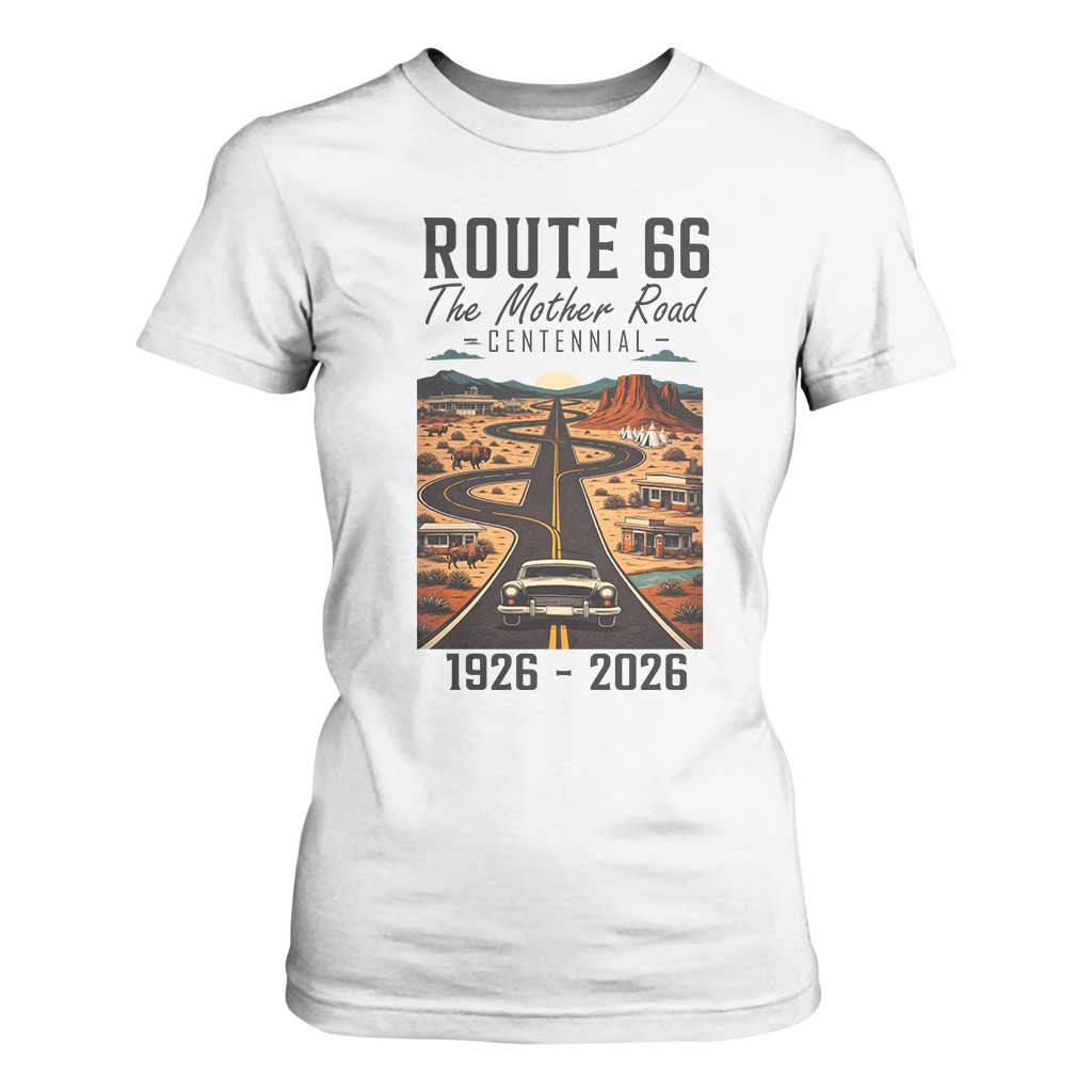 Route Highway 66 Mother Road T Shirt For Women Vintage Distressed Road Trip Adventure TS12 White Print Your Wear
