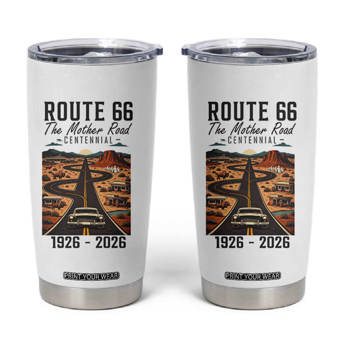 Route Highway 66 Mother Road Tumbler Cup Vintage Distressed Road Trip Adventure TS12 White Print Your Wear