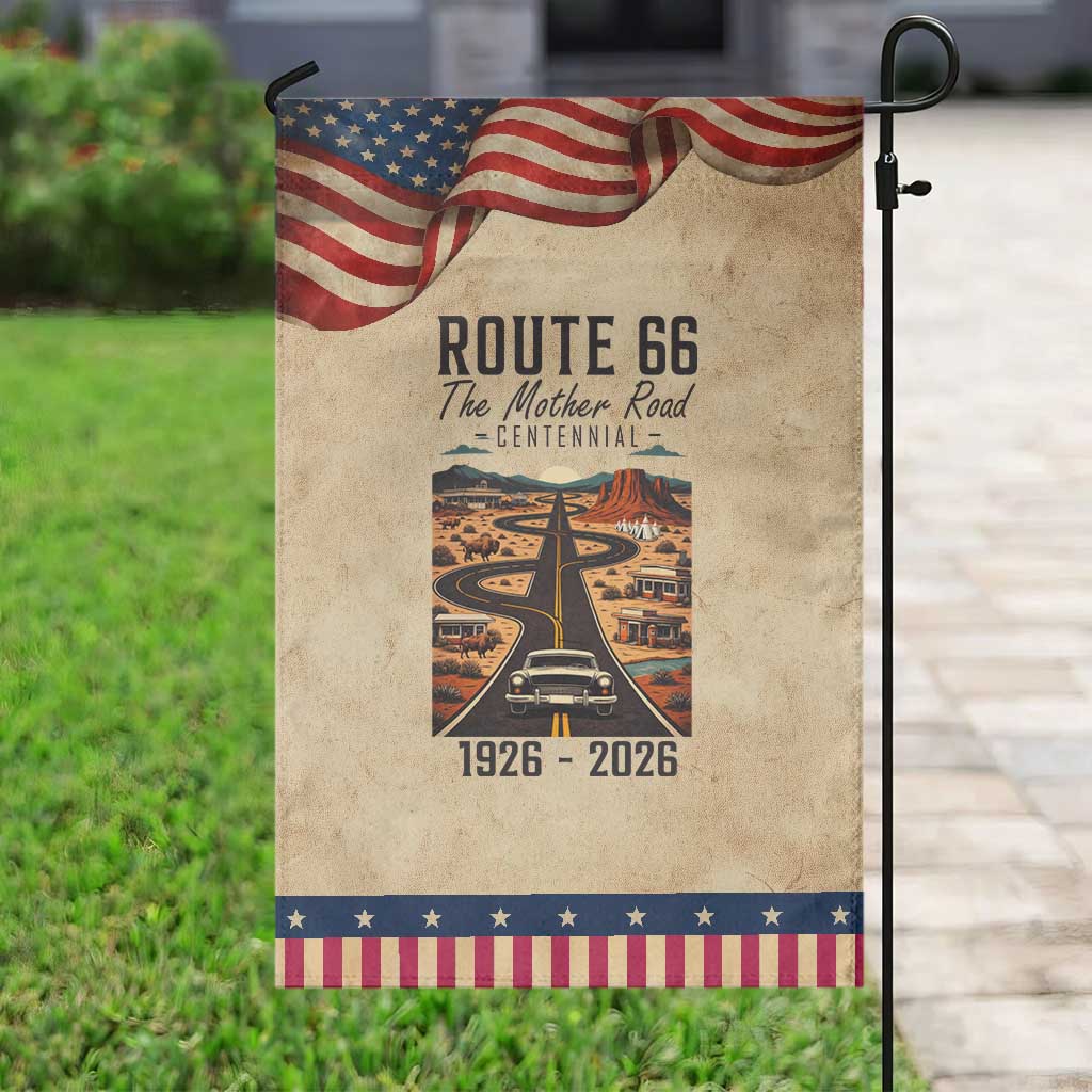 Route Highway 66 Mother Road Garden Flag Vintage Distressed Road Trip Adventure TS12 Vintage Rustic Tan Navy Print Your Wear