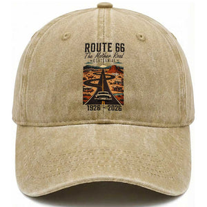 Route Highway 66 Mother Road Washed Cotton Baseball Cap Vintage Distressed Road Trip Adventure TS12 Print Your Wear