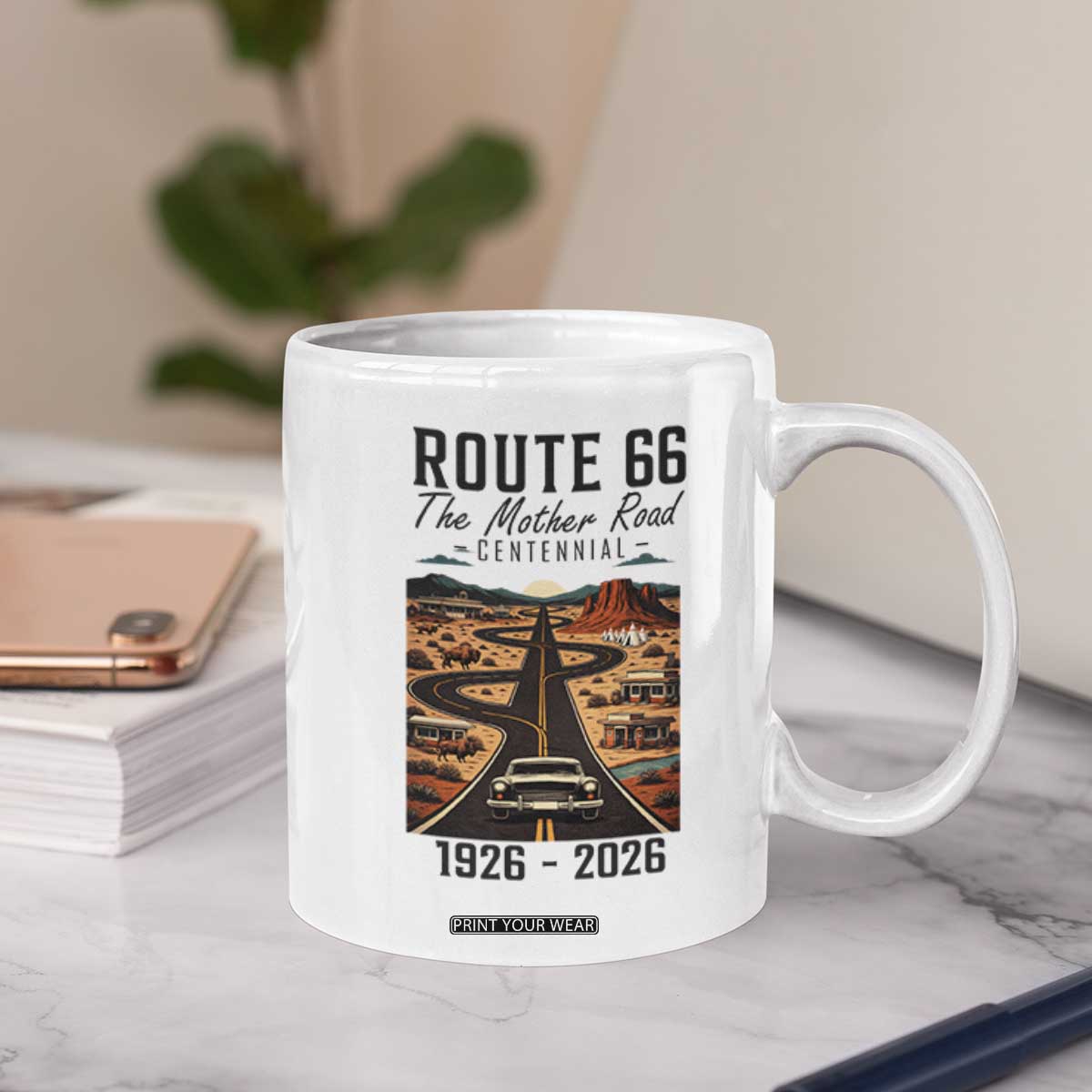 Route Highway 66 Mother Road Coffee Mug Vintage Distressed Road Trip Adventure TS12 Print Your Wear