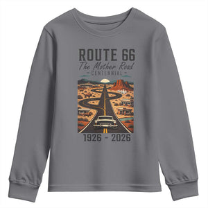 Route Highway 66 Mother Road Youth Sweatshirt Vintage Distressed Road Trip Adventure TS12 Charcoal Print Your Wear