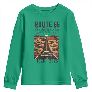 Route Highway 66 Mother Road Youth Sweatshirt Vintage Distressed Road Trip Adventure TS12 Irish Green Print Your Wear