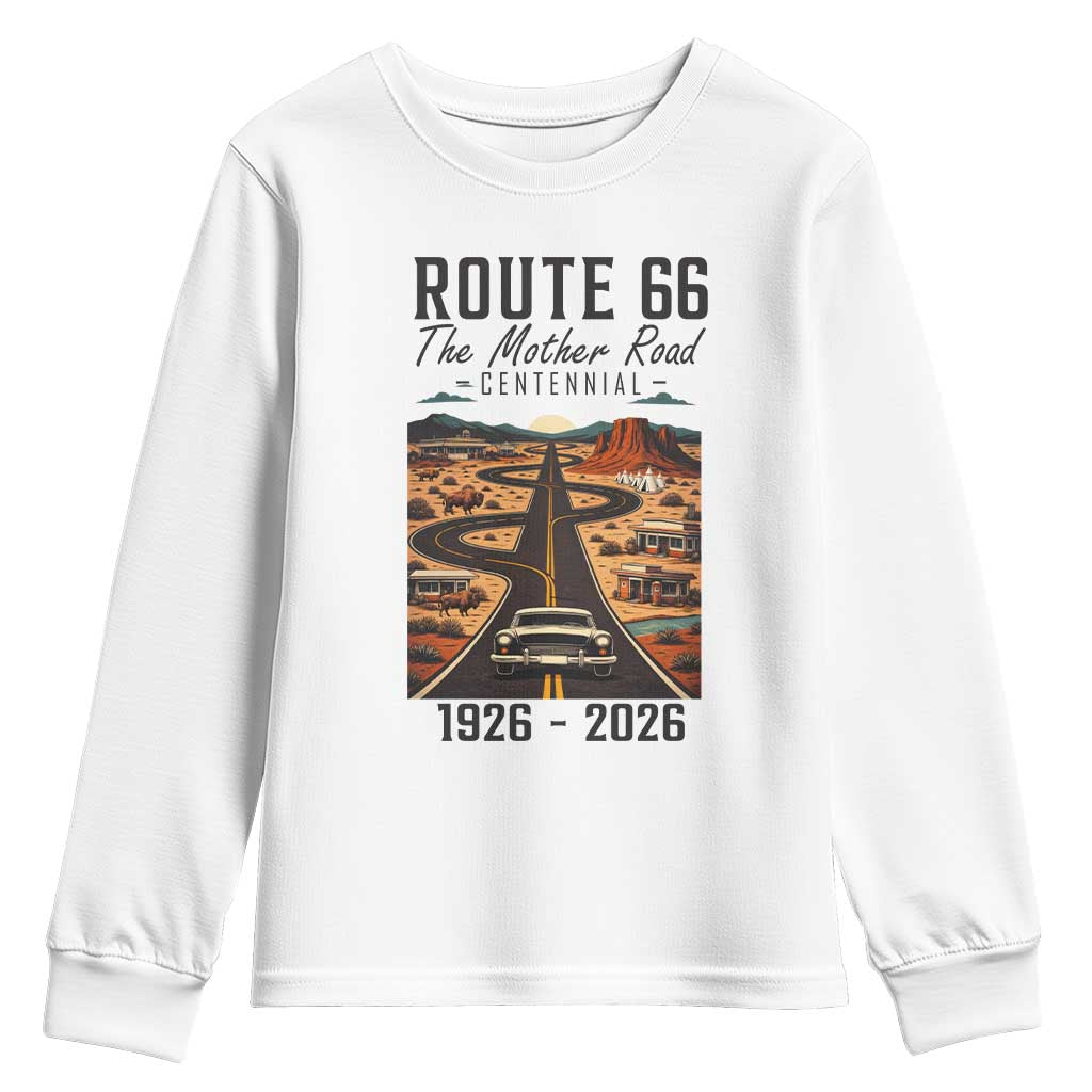 Route Highway 66 Mother Road Youth Sweatshirt Vintage Distressed Road Trip Adventure TS12 White Print Your Wear