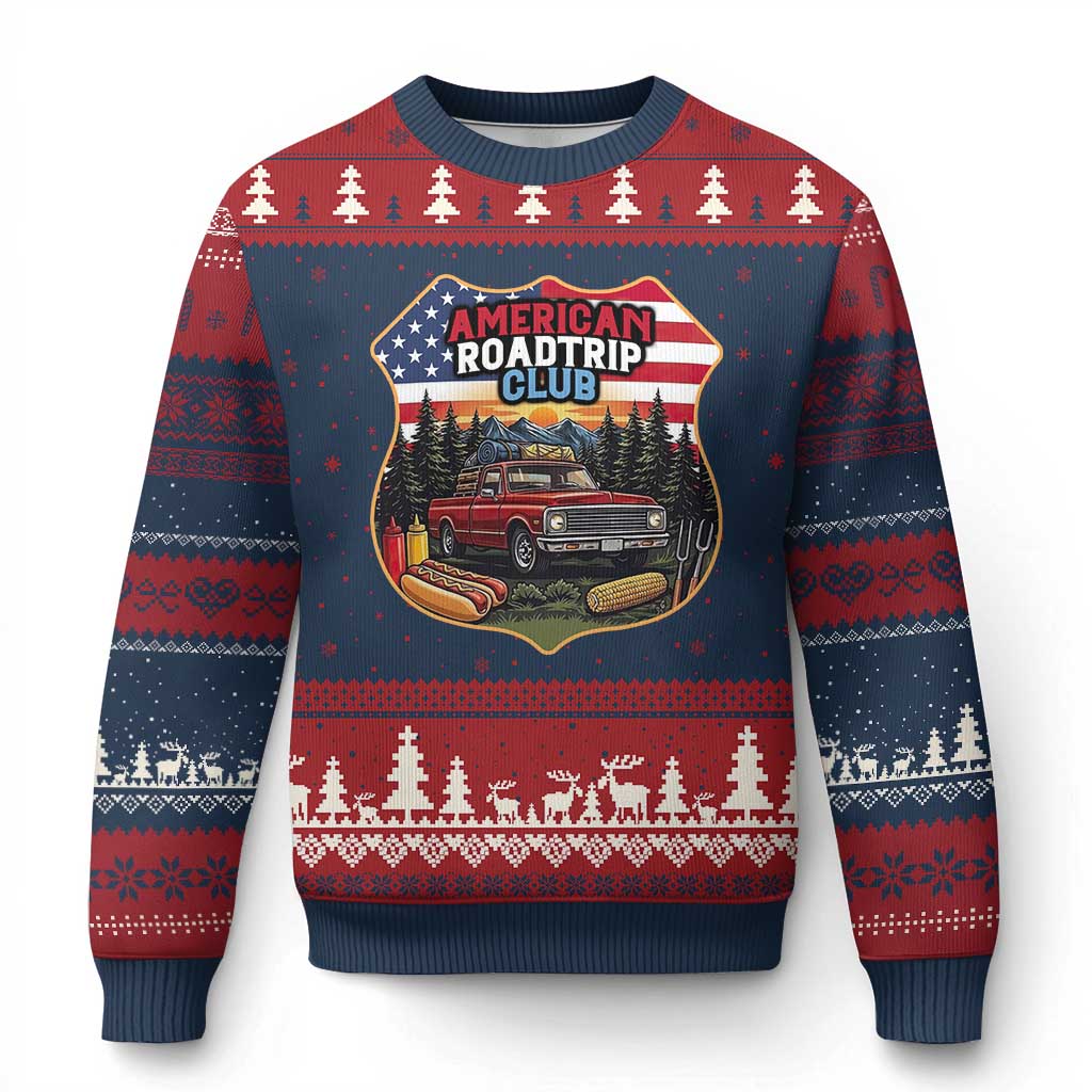 Route Highway 66 Ugly Christmas Sweater Vintage American Roadtrip Club Road Trip TS12 Navy Red Print Your Wear