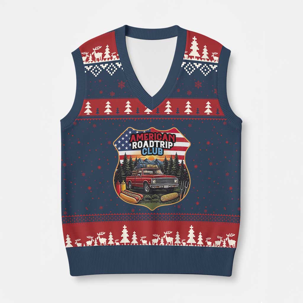 Route Highway 66 V-Neck Knit Sweater Vest Vintage American Roadtrip Club Road Trip TS12 Navy Red Print Your Wear