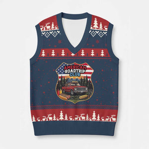 Route Highway 66 V-Neck Knit Sweater Vest Vintage American Roadtrip Club Road Trip TS12 Navy Red Print Your Wear