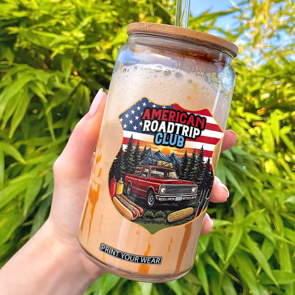 Route Highway 66 Glass Can Vintage American Roadtrip Club Road Trip TS12 Black Print Your Wear