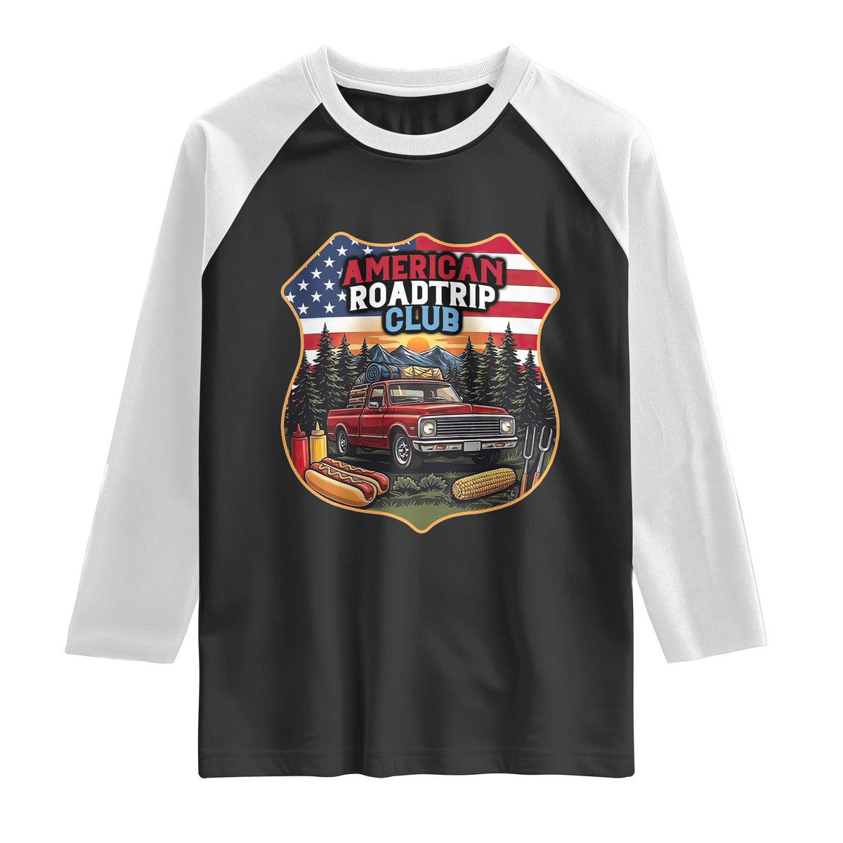 Route Highway 66 Raglan Shirt Vintage American Roadtrip Club Road Trip TS12 Black White Print Your Wear