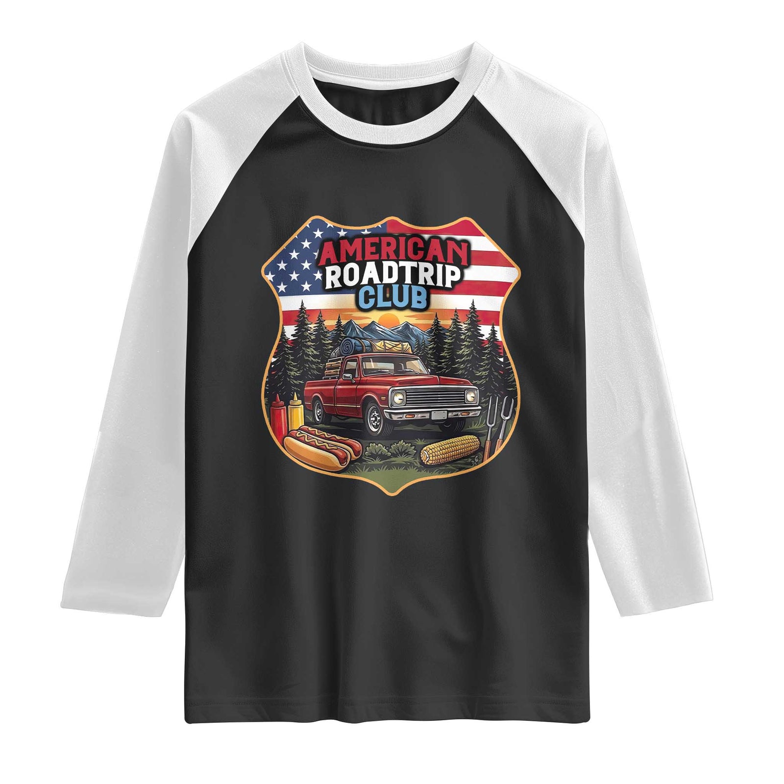 Route Highway 66 Raglan Shirt Vintage American Roadtrip Club Road Trip TS12 Black White Print Your Wear