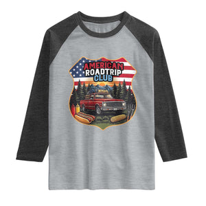 Route Highway 66 Raglan Shirt Vintage American Roadtrip Club Road Trip TS12 Heather Gray Heather Charcoal Print Your Wear